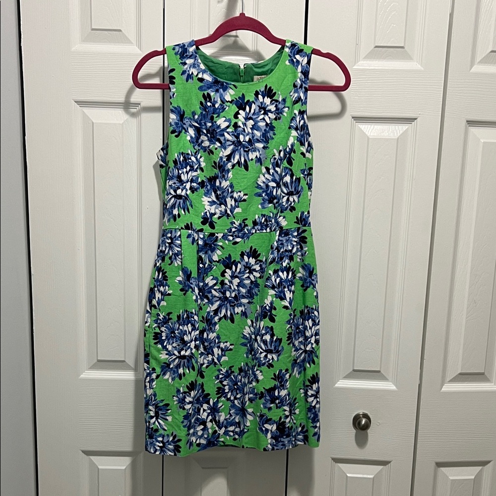J. Crew Green and Blue Sheath Dress for Wedding Guest